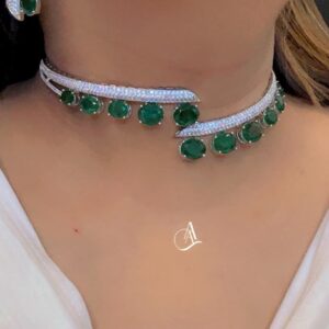 Emerald Green Choker Set | 2-Piece Modern Crystal Necklace & Earrings